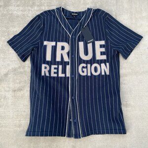 NEW True Religion Baseball Jersey Men's Navy Blue Short Sleeve $80 MSRP